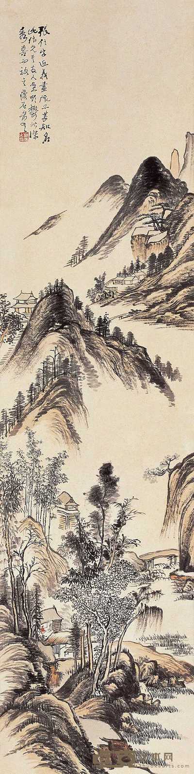 俞云 山水 立轴 135×34cm